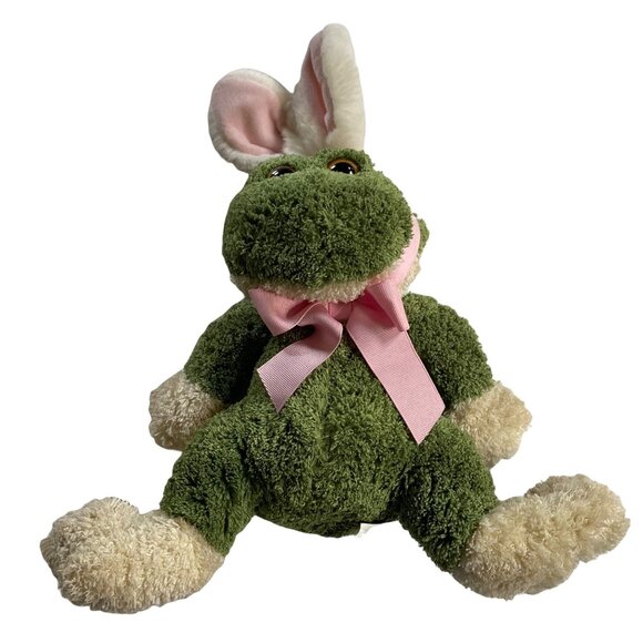 Animal Adventure Green & White Terrycloth Plush Frog Bunny Toy 12 Inches Easter - Picture 2 of 8